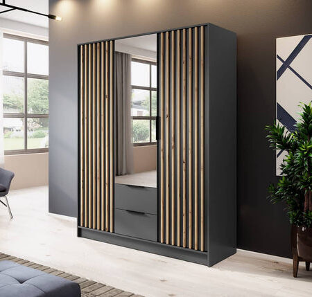 Marlowe 3 Door Hinged Mirrored Wardrobe | 155cm