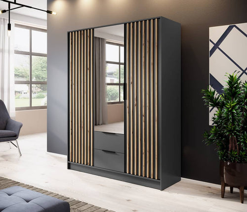Marlowe 3 Door Hinged Mirrored Wardrobe | 155cm