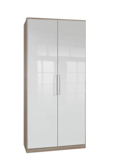 Tesoro 2 Door Oak And White Gloss Wardrobe | 90 CM Wide | Free Delivery