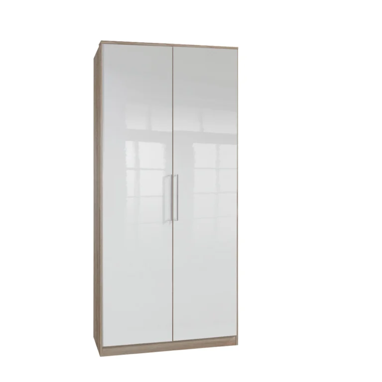 Tesoro 2 Door Oak And White Gloss Wardrobe | 90 CM Wide | Free Delivery