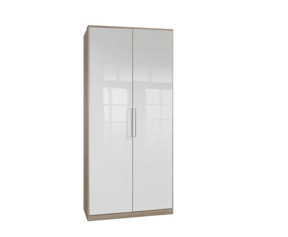 Tesoro 2 Door Oak And White Gloss Wardrobe | 90 CM Wide | Free Delivery