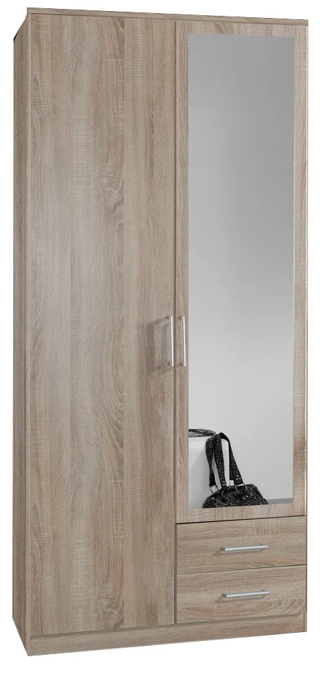 2 Door 2 Drawer Mirrored oak wardrobe