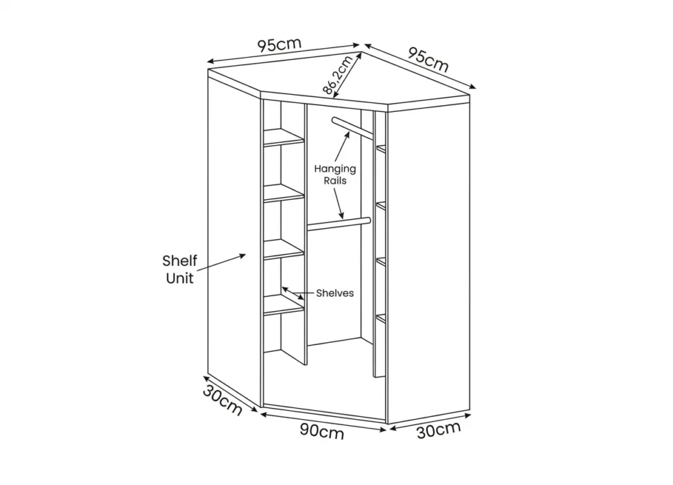 Tesoro 2 Door corner oak | 95cm Wide | Free Delivery