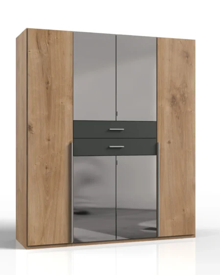 Whitmore 4 Door Oak/Graphite Wardrobe | 180 CM