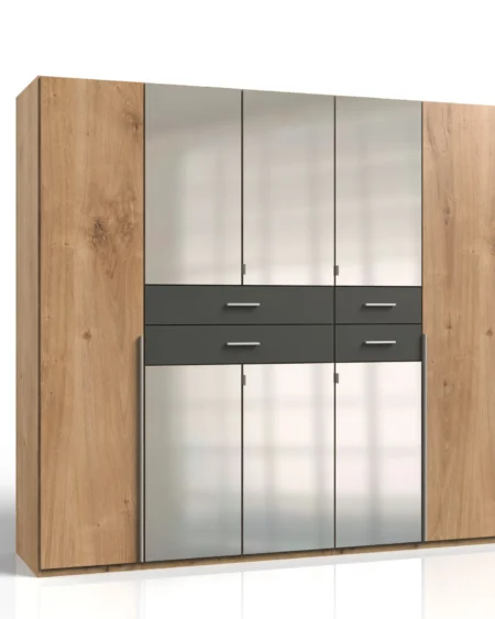 Whitmore 5 Door Oak/Graphite Wardrrobe | 225 CM