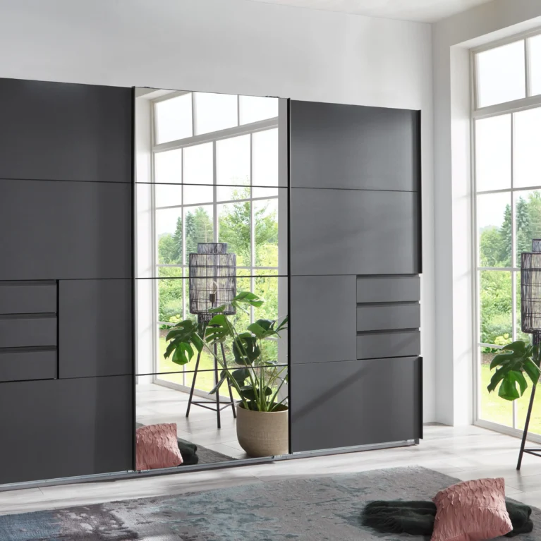 Eleanor 3 Sliding Door Graphite Mirrored Wardrobe | 270 CM
