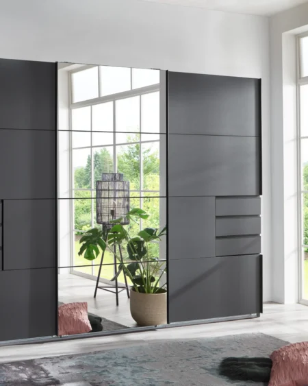 Eleanor 3 Sliding Door Graphite Mirrored Wardrobe | 270 CM