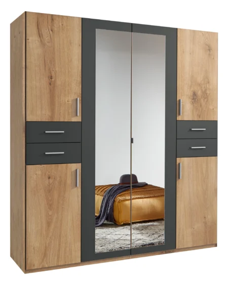 Florence 4 Door Oak/Graphite Wardrobe | 180 CM