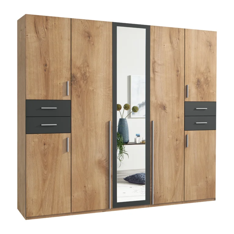 Tesoro planked oak And graphite 5 Door Wardrobe 225 CM Wide