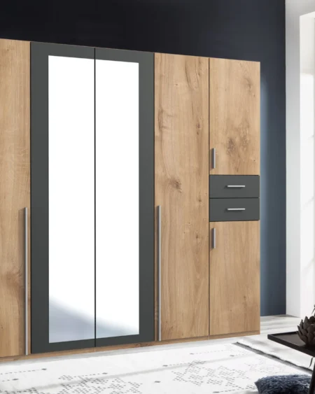 Florence 6 Door Oak/Graphite Wardrobe | 270 CM