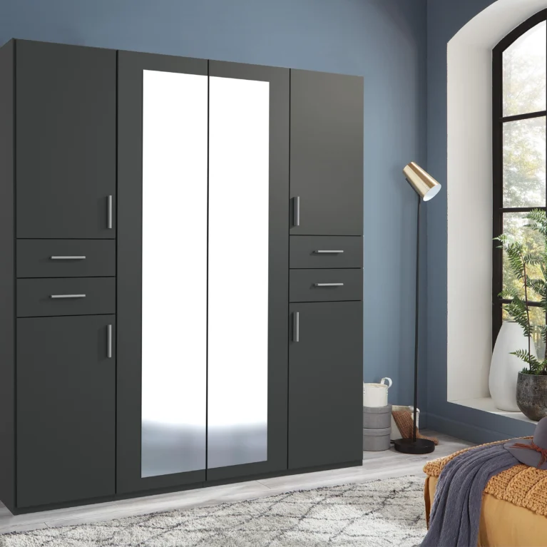 Tesoro Graphite 4 DOOR Wardrobe 180 CM Wide