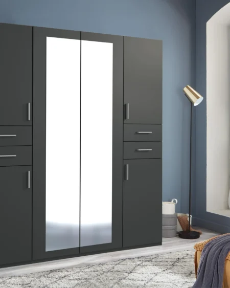 Tesoro Graphite 4 DOOR Wardrobe 180 CM Wide