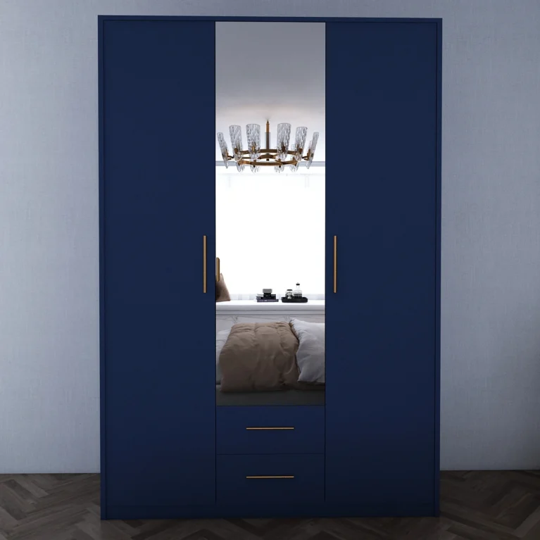Tesoro Blue 3 Door Wardrobe 135 CM Wide