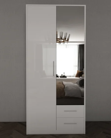 Henley 2 Door White Gloss Wardrobe | 90 CM