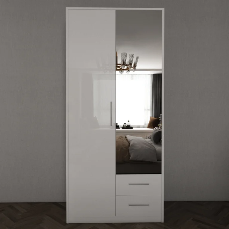 Henley 2 Door White Gloss Wardrobe | 90 CM