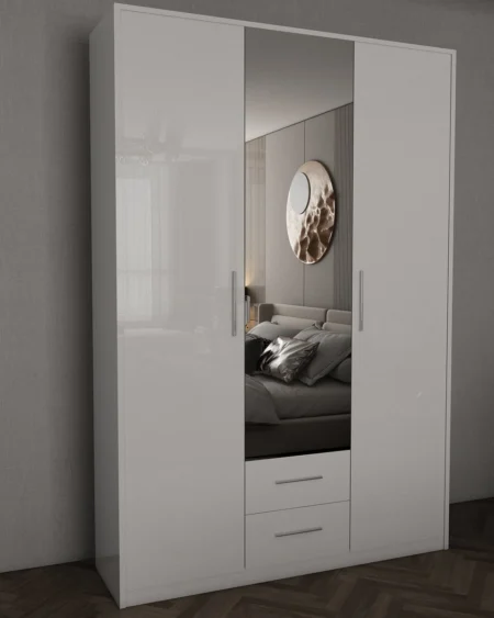 Henley 3 Door White Gloss Wardrobe | 120 CM