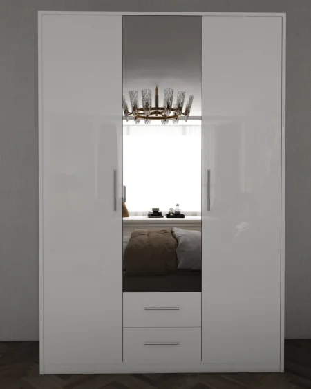 Henley 3 Door White Gloss Wardrobe | 135 CM