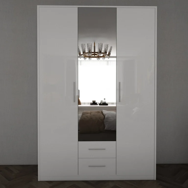 Henley 3 Door White Gloss Wardrobe | 135 CM