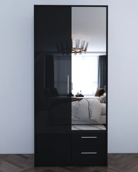 Henley 2 Door Black Gloss Wardrobe | 90 CM