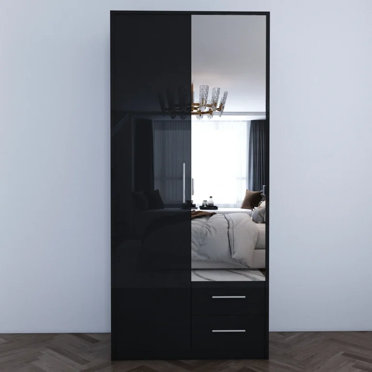 Henley 2 Door Black Gloss Wardrobe | 90 CM