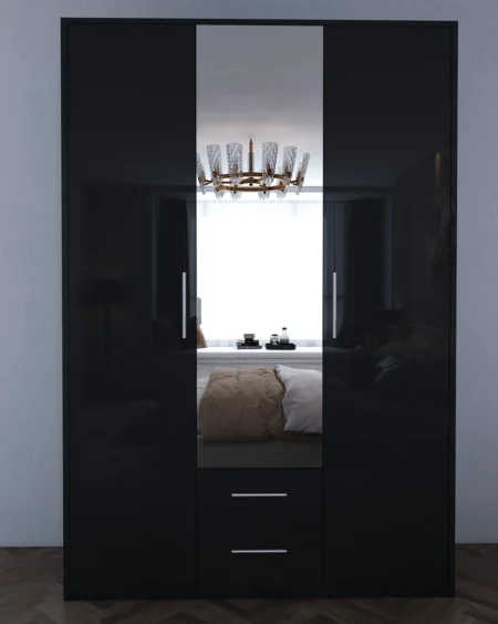 Henley 3 Door Black Gloss Wardrobe | 120 CM
