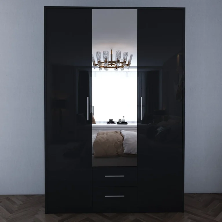 Henley 3 Door Black Gloss Wardrobe | 120 CM
