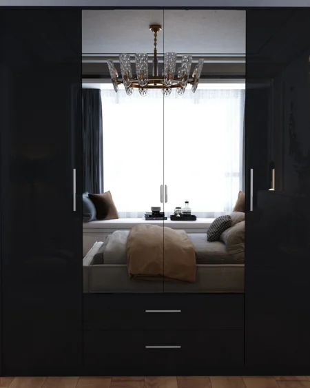 Henley 4 Door Black Gloss Wardrobe | 180 CM