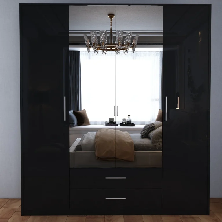 Henley 4 Door Black Gloss Wardrobe | 180 CM