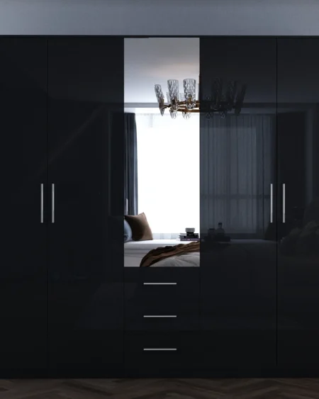 Tesoro Gloss Black 5 door 200cm wardrobe 200 CM Wide