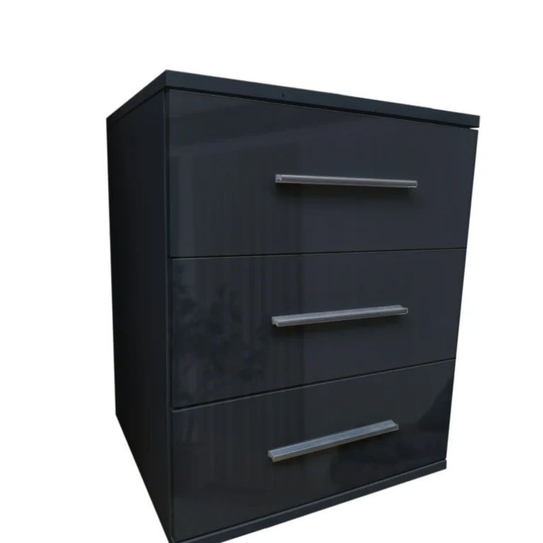 Tesoro Gloss Black 3 Drawer Bedside 45 CM Wide