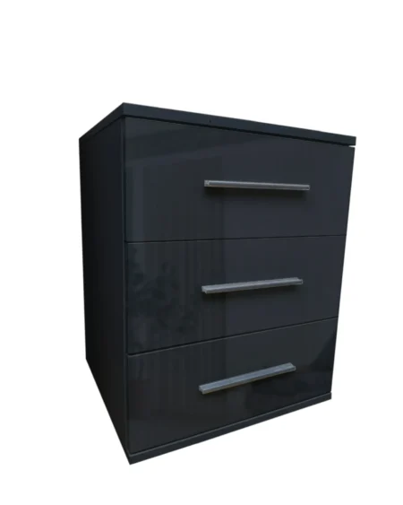 Tesoro Gloss Black 3 Drawer Bedside 45 CM Wide