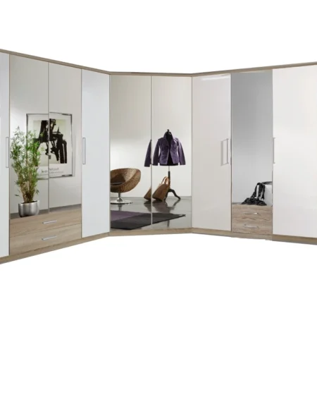 Marston 2 Door Corner Mirrored Oak Wardrobe | 95 CM