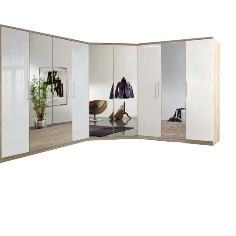 Marston 2 Door Corner Mirrored Oak Wardrobe | 95 CM