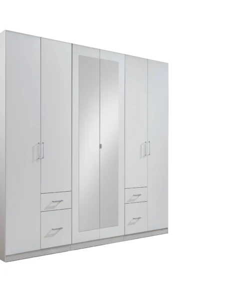 FINN 6 Door Mirrored 4 Drawer White Wardrobe | 270 CM