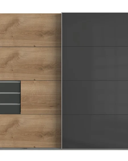 Tesoro 2 Door Sliding Oak With Black Gloss Wardrobe | 225 CM Wide | Free Delivery