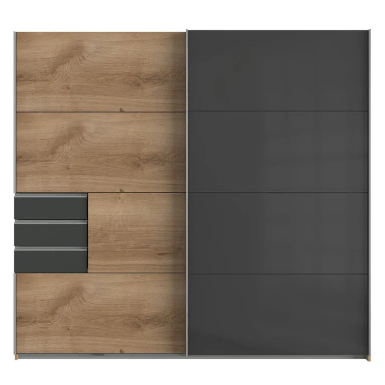 Eleanor 2 Door Sliding Oak With Black Gloss Wardrobe | 225 CM