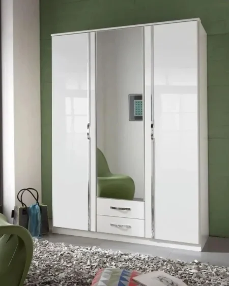 Tesoro 3 Door and 2 Drawer Mirrored White Wardrobe | 135cm