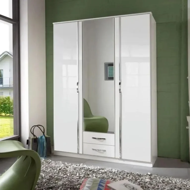 Tesoro 3 Door and 2 Drawer Mirrored White Wardrobe | 135cm