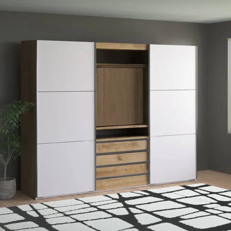 Tesoro glass 236 height white and oak 300 CM Wide