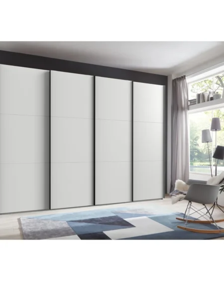 Tesoro 4 Door Sliding White Wardrobe | 300 CM