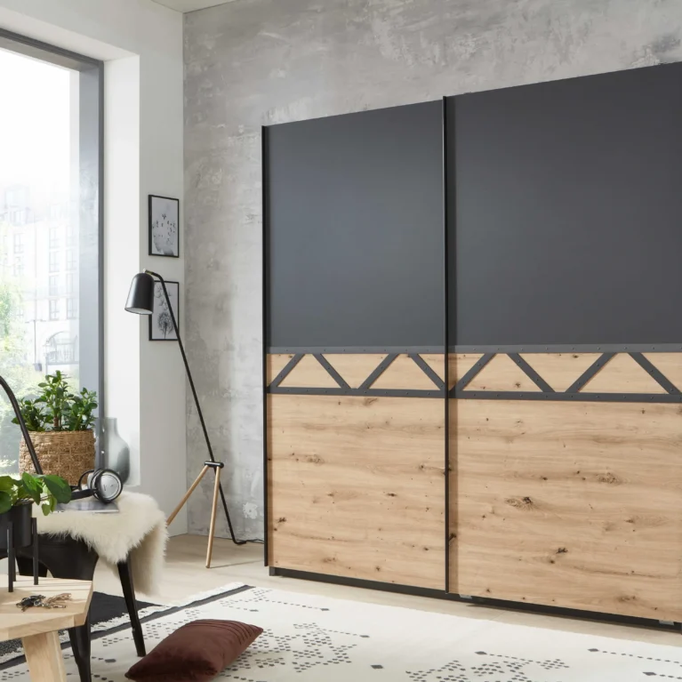 Aberdeen 2 Door Sliding Graphite/Oak Wardrobe | 180 CM