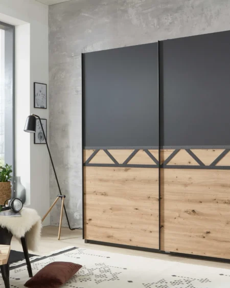 Aberdeen 2 Door Sliding Graphite/Oak Wardrobe | 180 CM