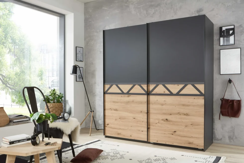 Aberdeen 2 Door Sliding Graphite/Oak Wardrobe | 180 CM
