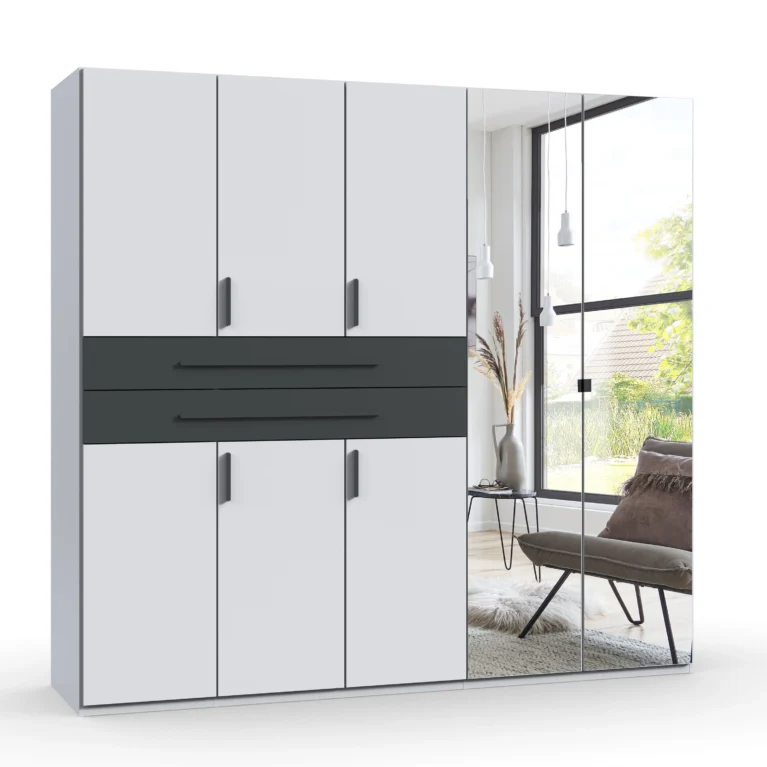 Aldmore 5 Door White/Graphite Wardrobe | 225 CM