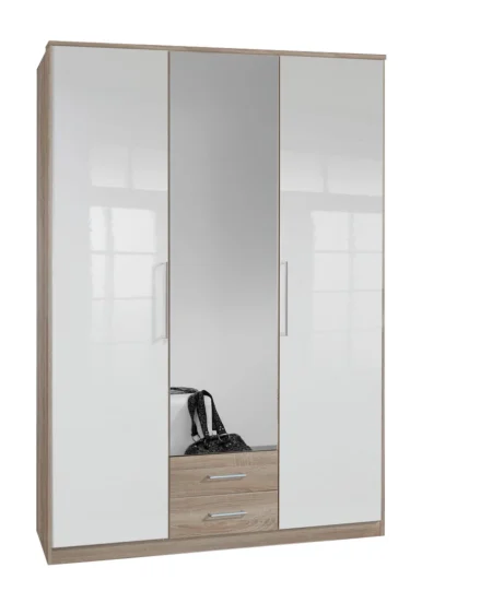 Tesoro 3 Door oak and White gloss wardrobe