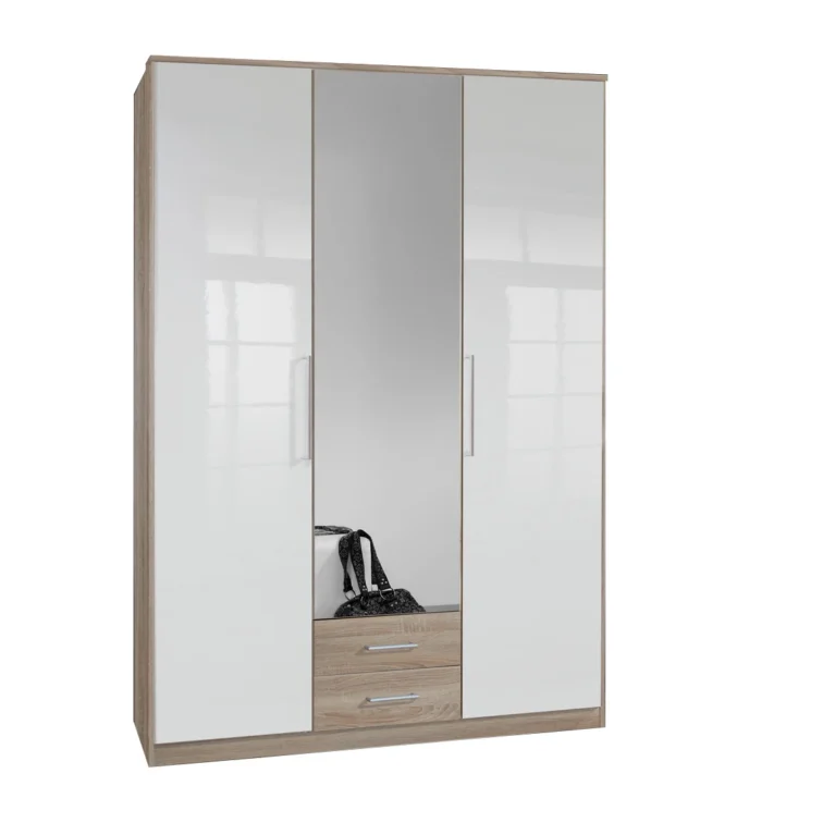 Tesoro 3 Door oak and White gloss wardrobe
