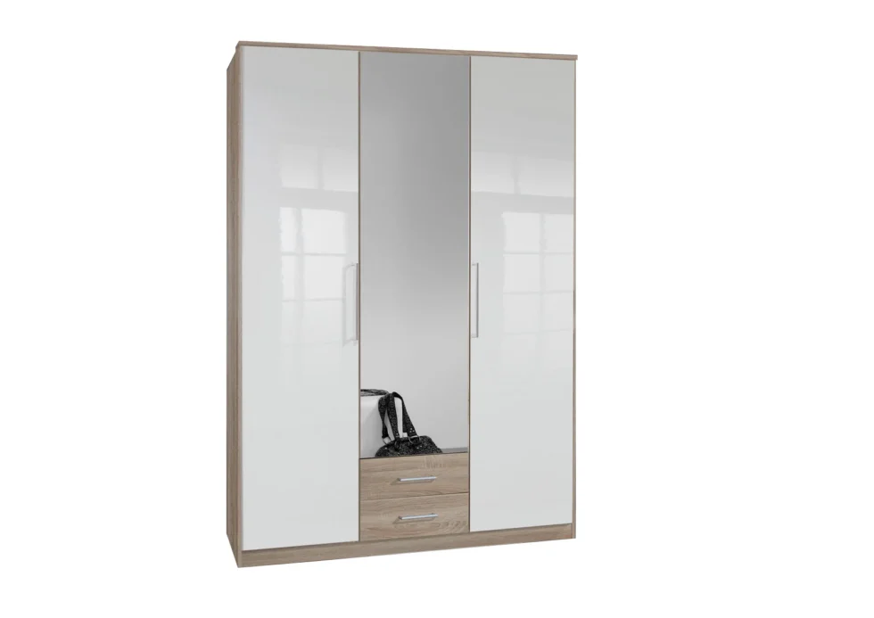 Tesoro 3 Door oak and White gloss wardrobe
