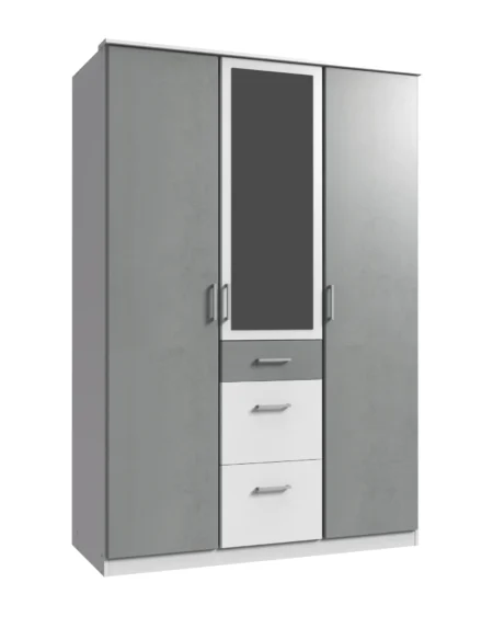 Elmridge 3 Door White And Grey Wardrobe | 135 CM