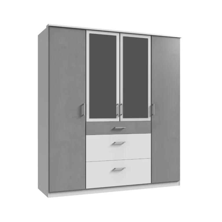 Tesoro White And Grey 4 Door Wardrobe 180 CM Wide