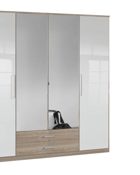 4 door gloss white and oak wardrobe